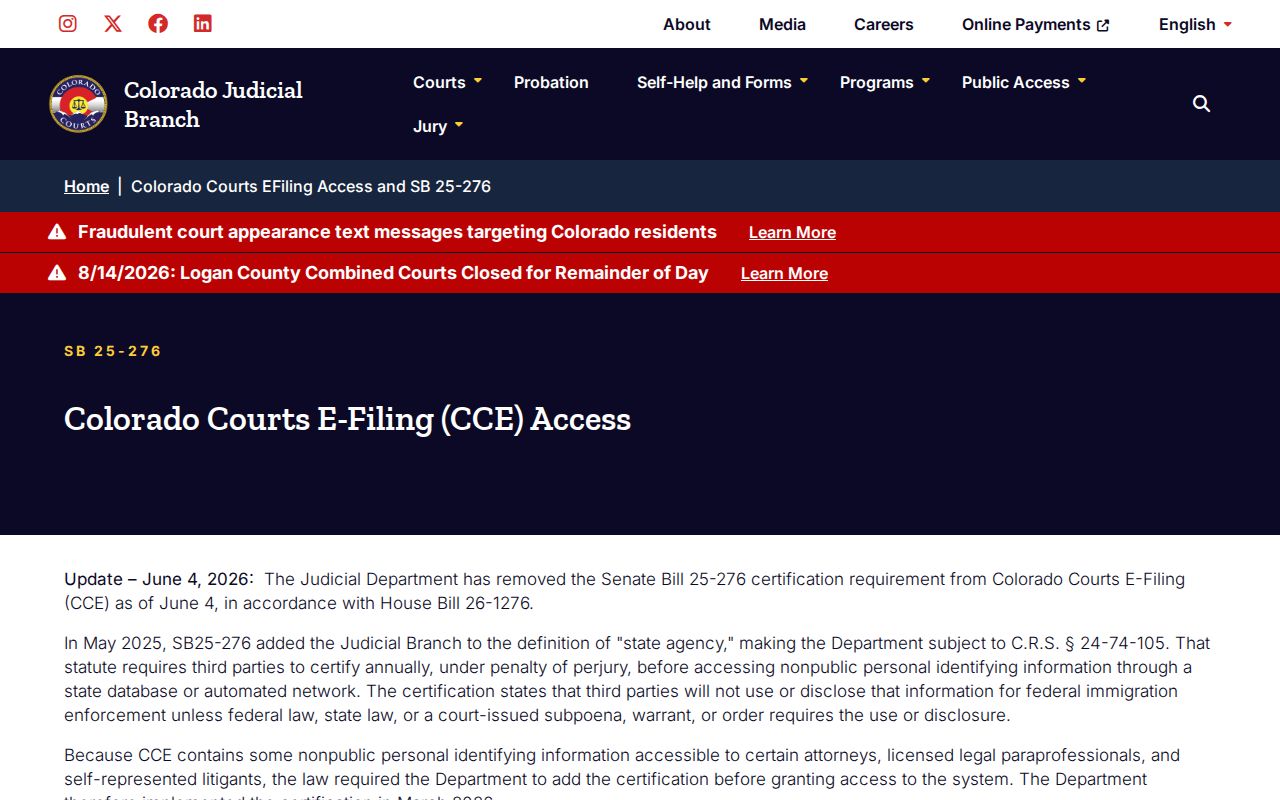 Ouray County court records and the 2026 Colorado Courts E-Filing access update