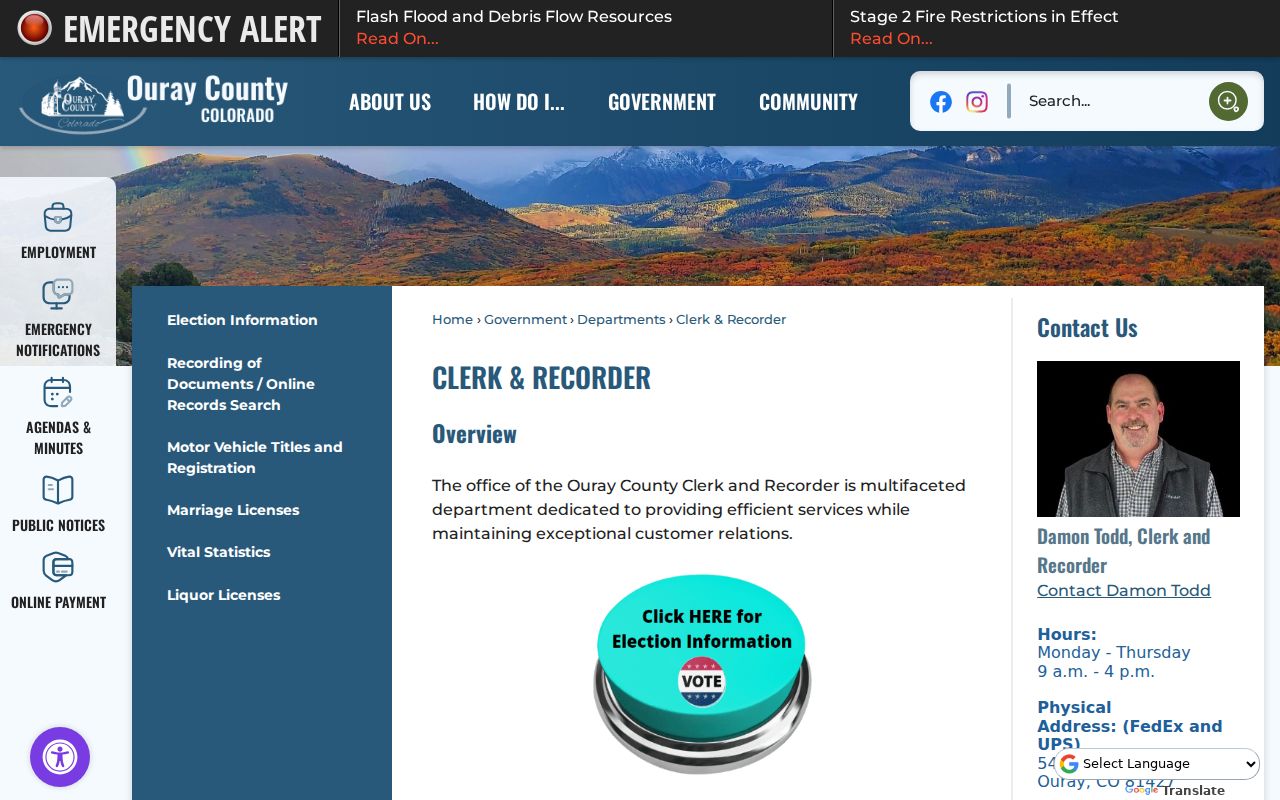 Ouray County criminal court docket clerk custodian comparison