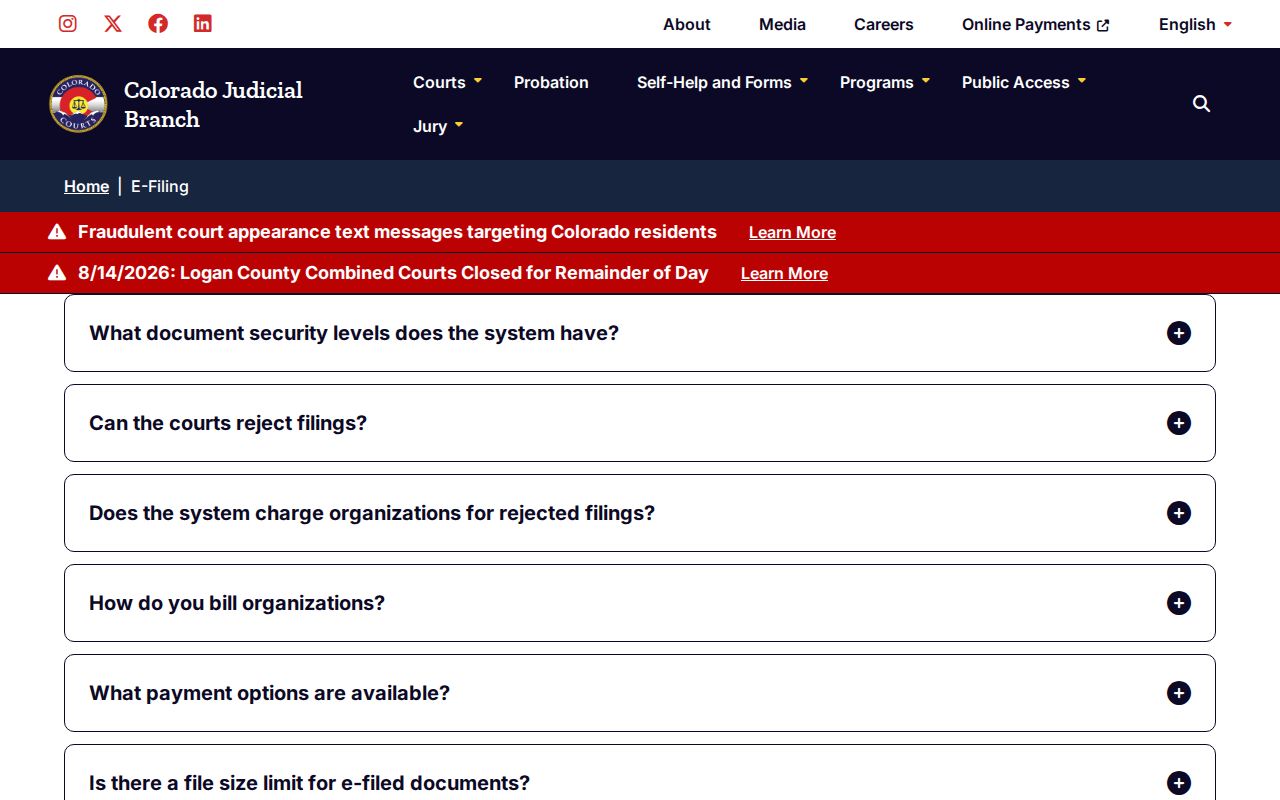 Ouray County traffic court record security levels in Colorado Courts E-Filing