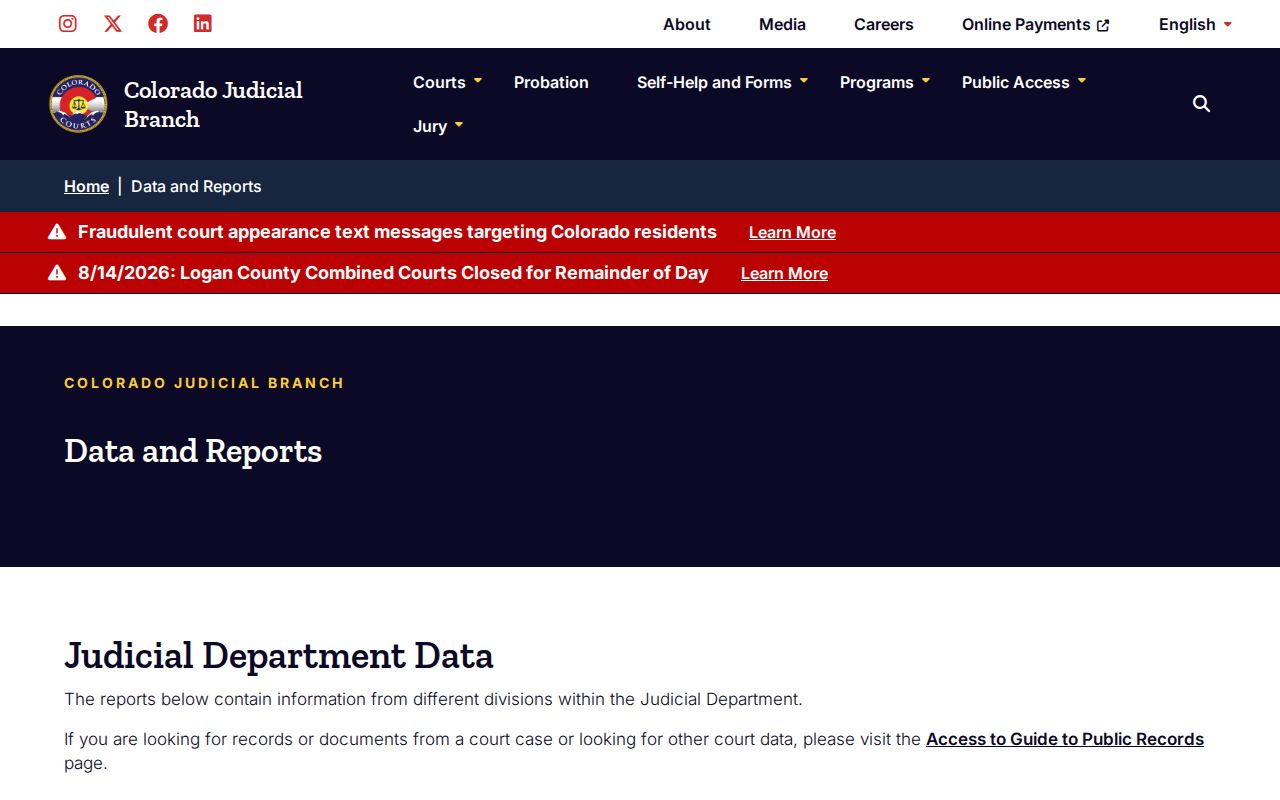 Colorado Judicial data page used to place Ridgway court records in county context